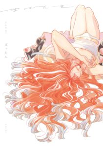 A woman lies on the floor, her orange hair spreading around her like a river flowing towards us.